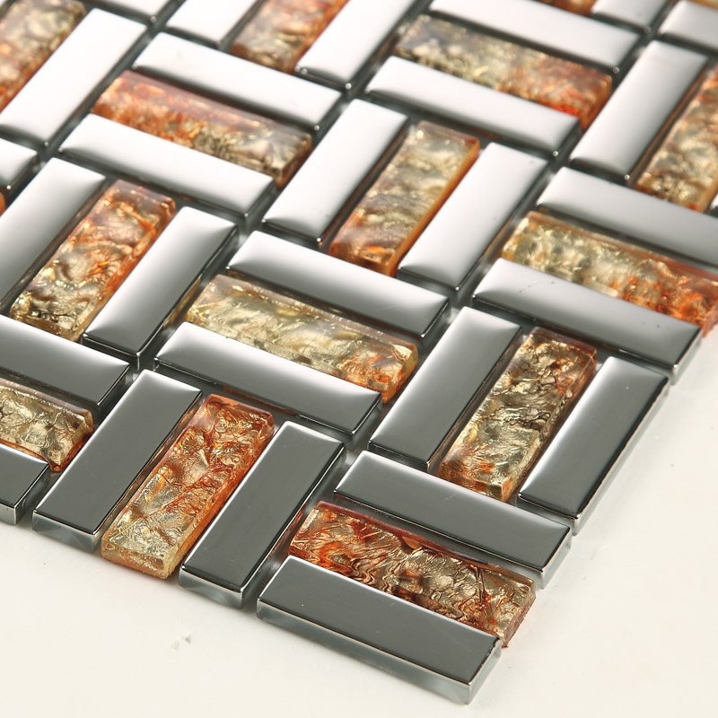 Wholesale Strip Glass Mosaic Wall Tile Gold Silver Mixed Crystal Metal Coating Tiles Discount