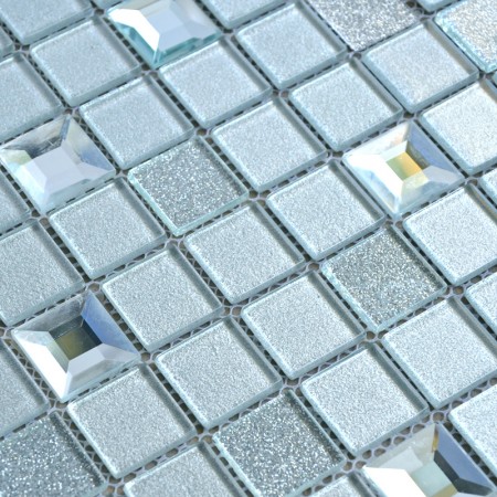 Grey Crystal Glass Mosaic Tiles Washroom Backsplash Plated Design Bathroom Wall Floor Mirror Tiles