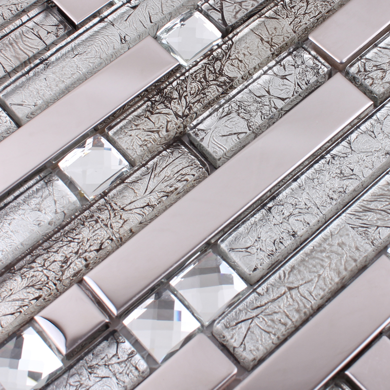Wholesale Metallic Backsplash Tiles Brown 304 Stainless Steel Sheet Metal And Crystal Glass
