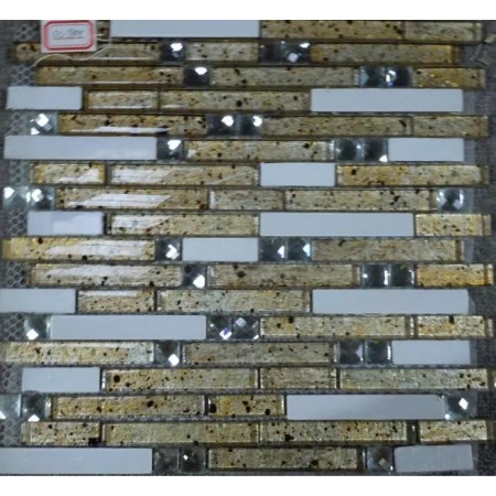 Stainless Steel Glass Diamond Metallic Backsplash Beige Metal Tile Kitchen Mosaic Wall