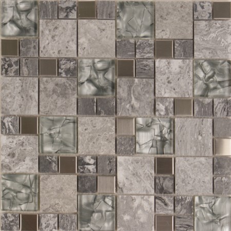 Stone and Glass Mosaic Natural Marble Tile Backsplash Stainless Steel Metal Mosaic Wall Tiles 9486