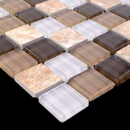 Stone Glass Mosaic Tiles Brown Square Tiles with Marble Tile Backsplash Wall Bathroom SG129