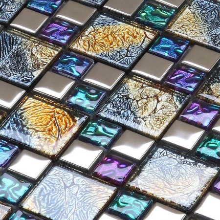 Vitreous Mosaic Tile Plated Crystal Glass Backsplash Kitchen Design Art Bathroom Wall Tiles