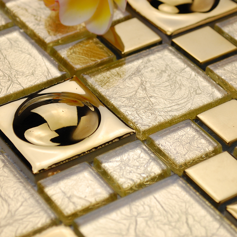 Wholesale Vitreous Mosaic Tile Backsplash Gold 304 Stainless Steel With