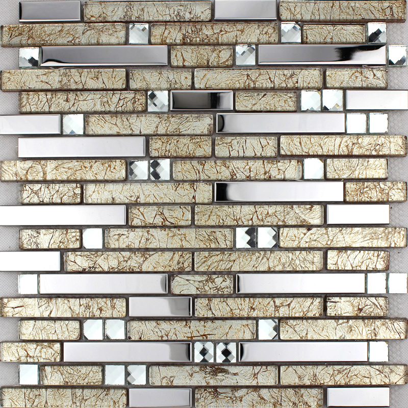 Silver Stainless Steel Wall Tiles Clear Crystal Diamond Glass Mosaics