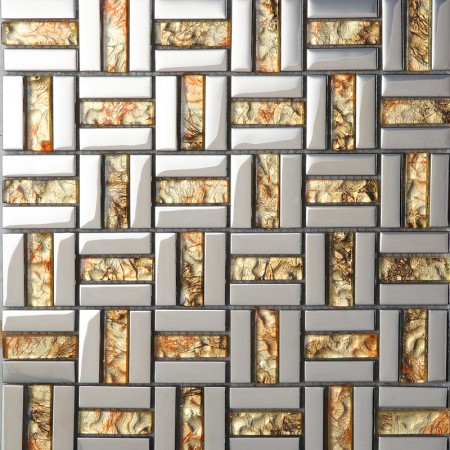 Wholesale Strip Glass Mosaic Wall Tile Gold Silver Mixed Crystal Metal ...
