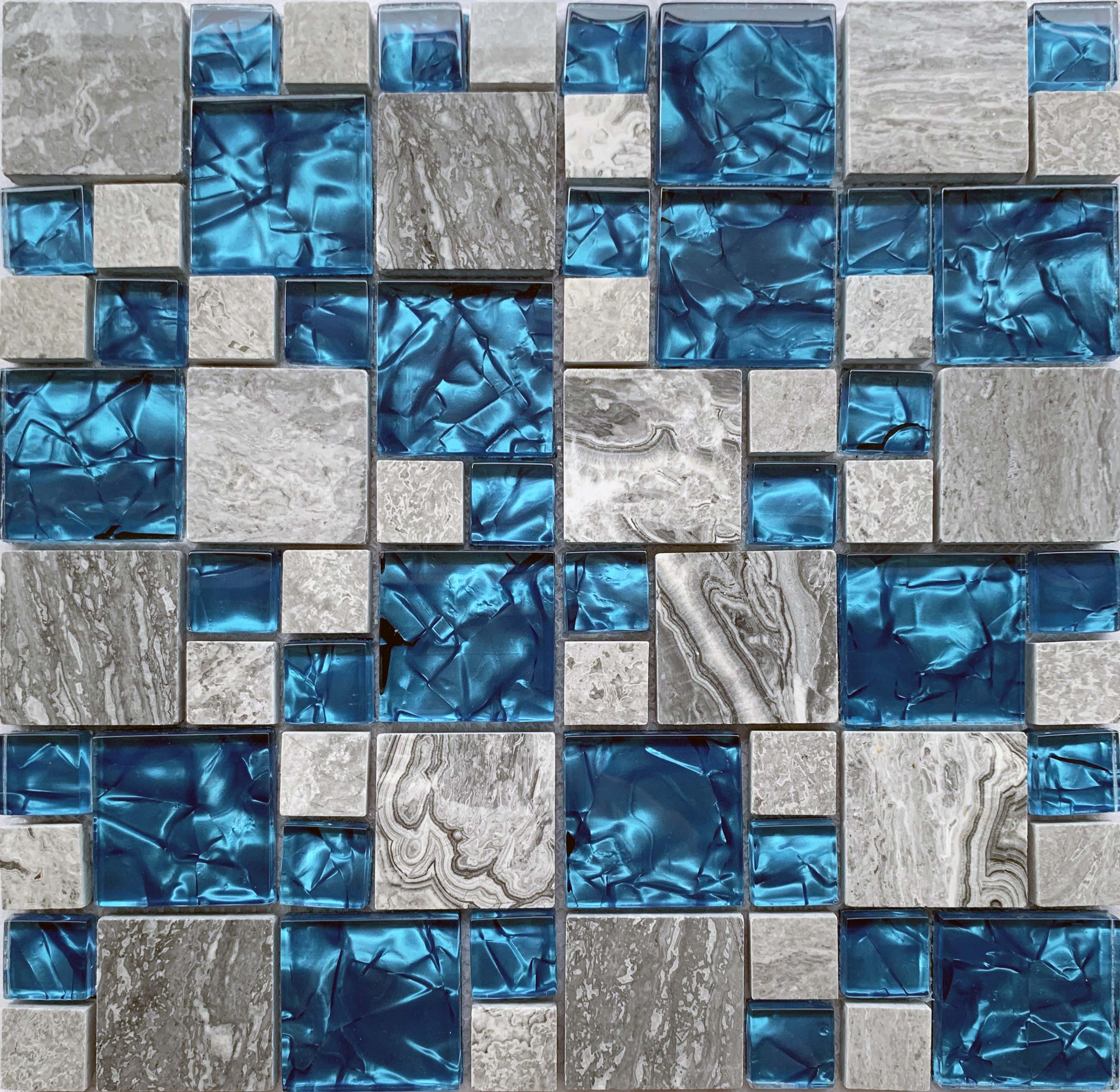 Gray And Teal Backsplash Tile Mixed Marble And Glass Mosaic Wall Tiles