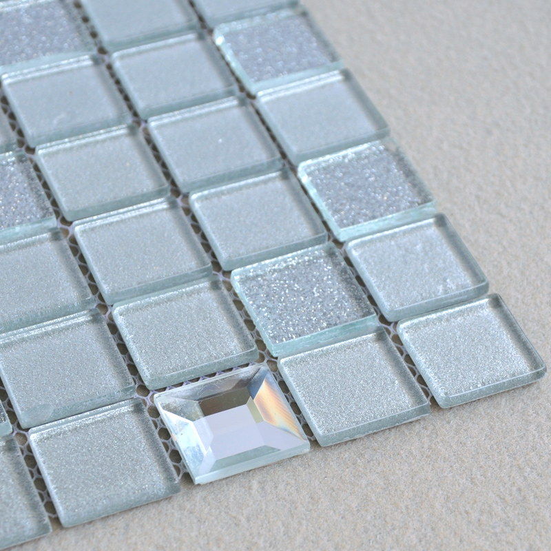 grey glass mosaic tiles edging diamond backsplash sheet - 10100